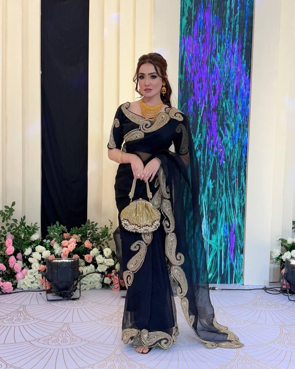Rangoli Silk Saree with Sequence and Embroidery Work