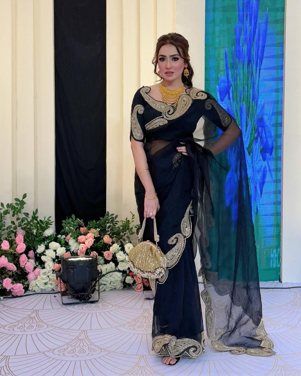 Rangoli Silk Saree with Sequence and Embroidery Work