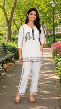 Designer Soft Rayon Cotton Ethnic Co-Ord Set with Floral Embroidered Detailing