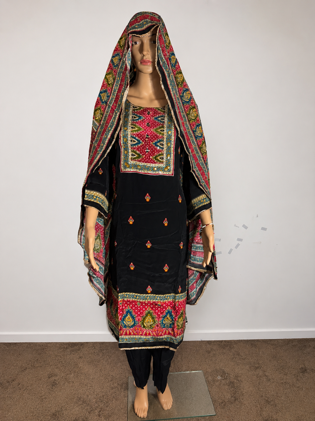 Elegant Black Ethnic Cotton Silk Kurti Set with Printed Dupatta