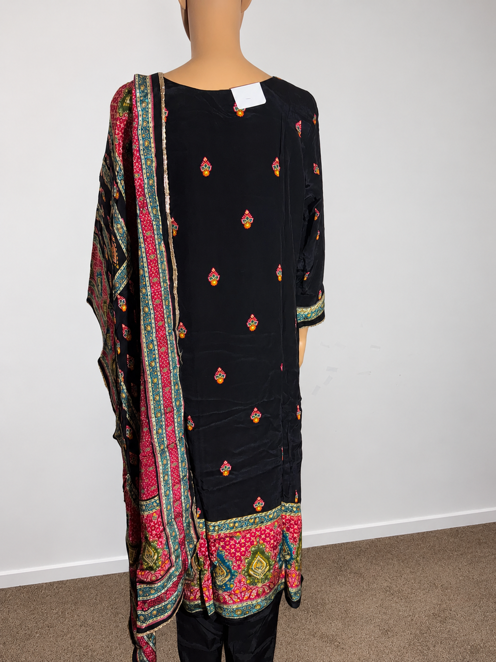 Elegant Black Ethnic Cotton Silk Kurti Set with Printed Dupatta