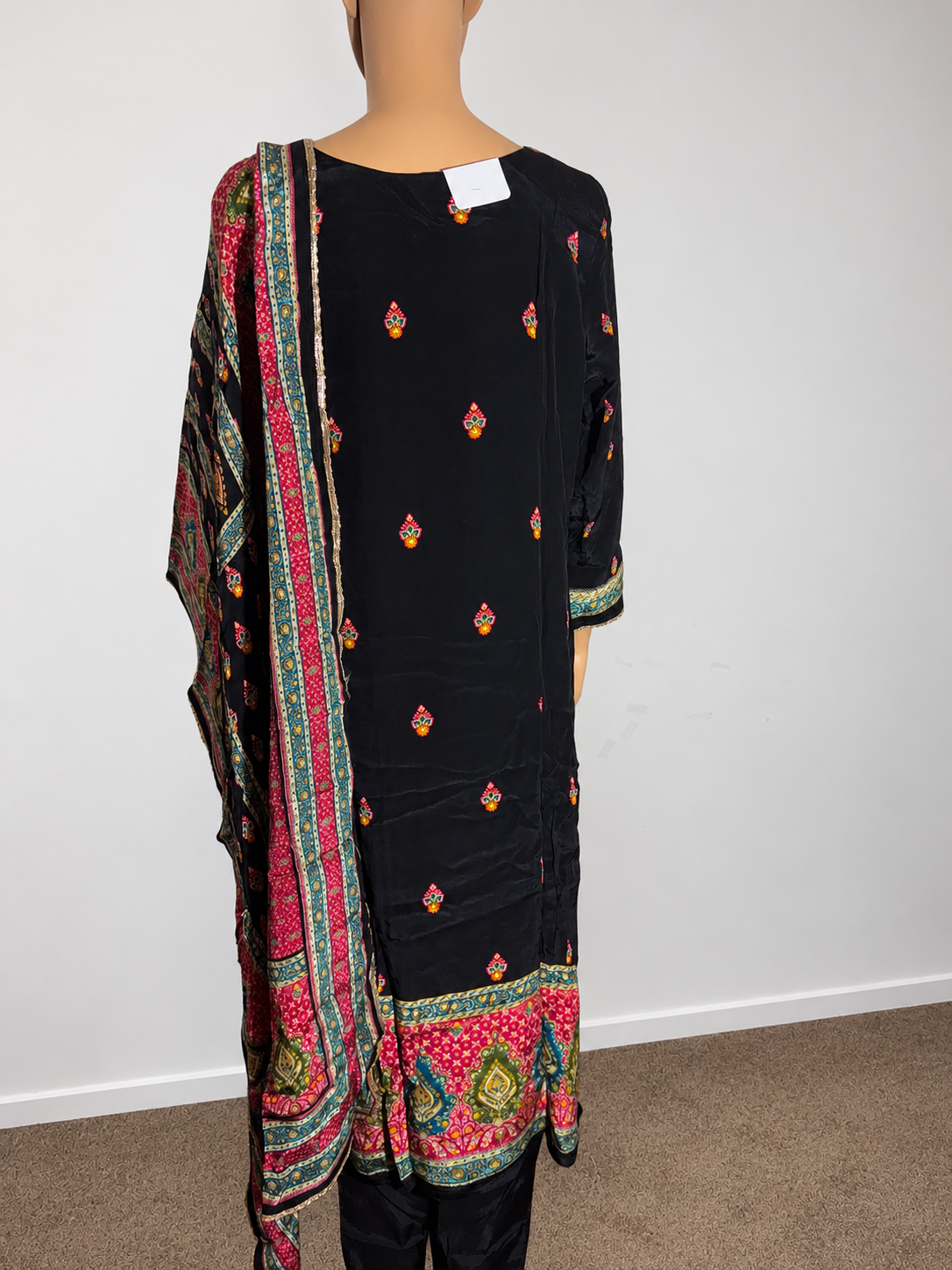 Elegant Black Ethnic Cotton Silk Kurti Set with Printed Dupatta