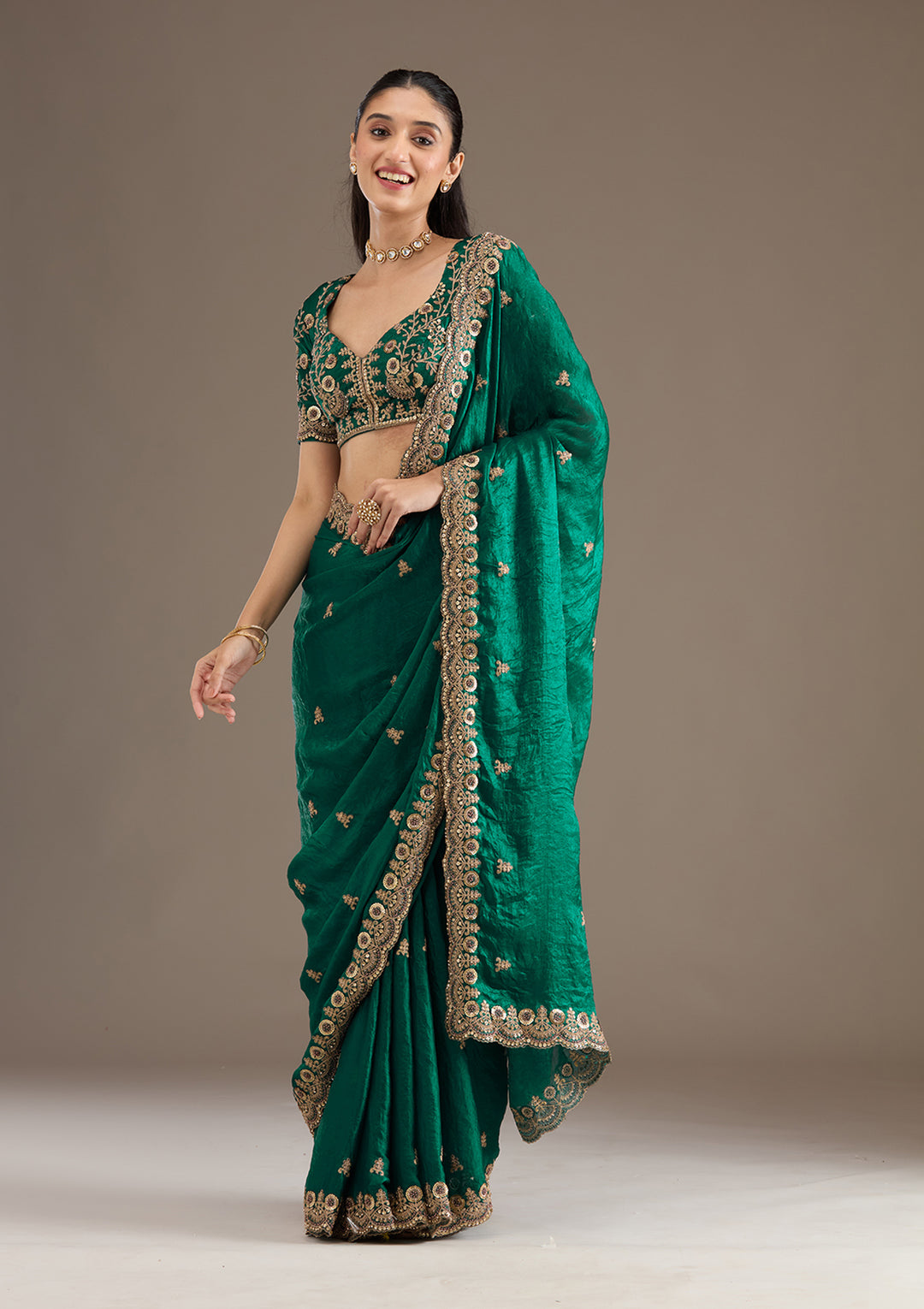 Premium Fandy Satin Silk Saree with heavy Embroidery Sequence Work