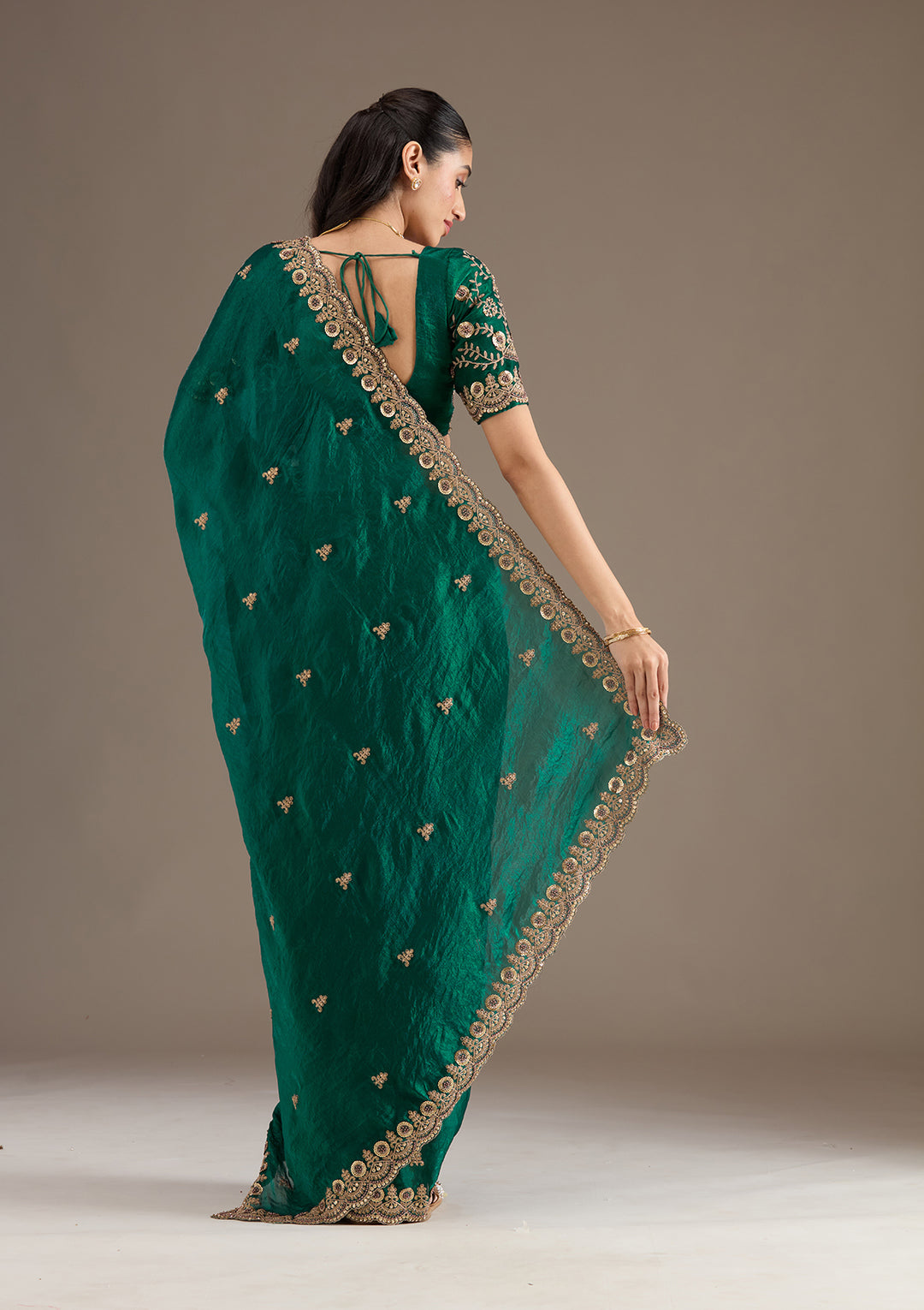 Premium Fandy Satin Silk Saree with heavy Embroidery Sequence Work