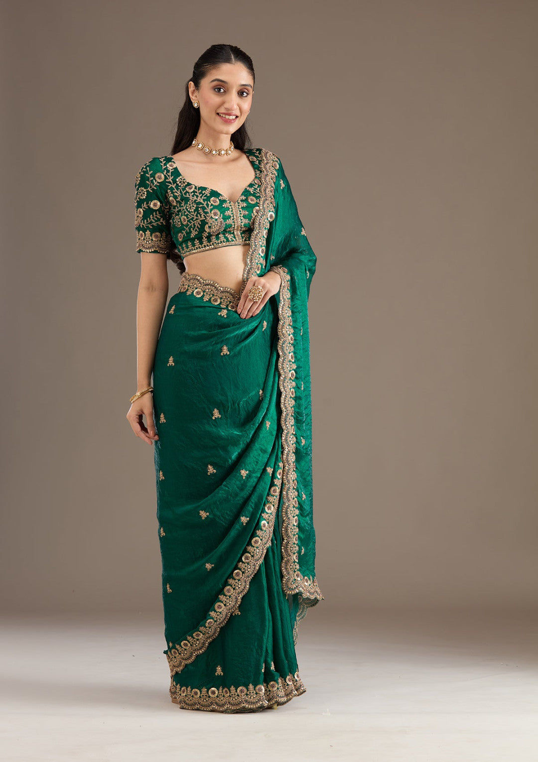 Premium Fandy Satin Silk Saree with heavy Embroidery Sequence Work