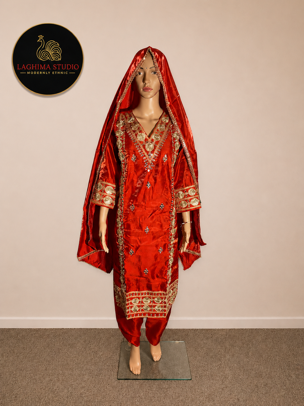 Luxury Silk Blend Salwar Suit Set with Heavy Mirror &Traditional Gotta Work