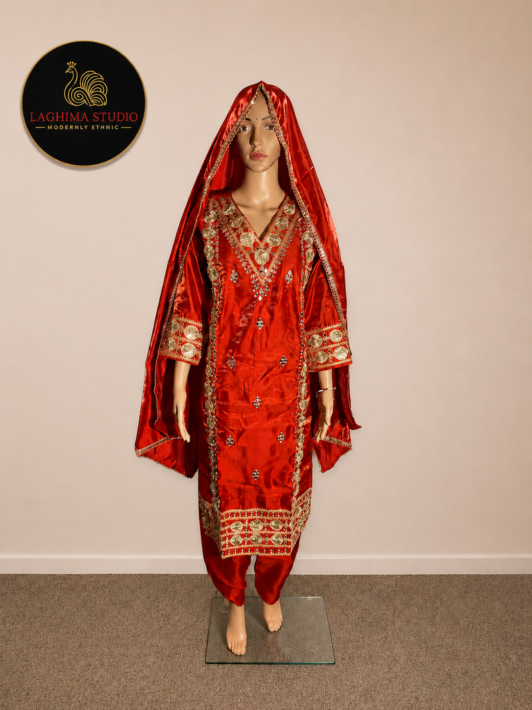Luxury Silk Blend Salwar Suit Set with Heavy Mirror &Traditional Gotta Work