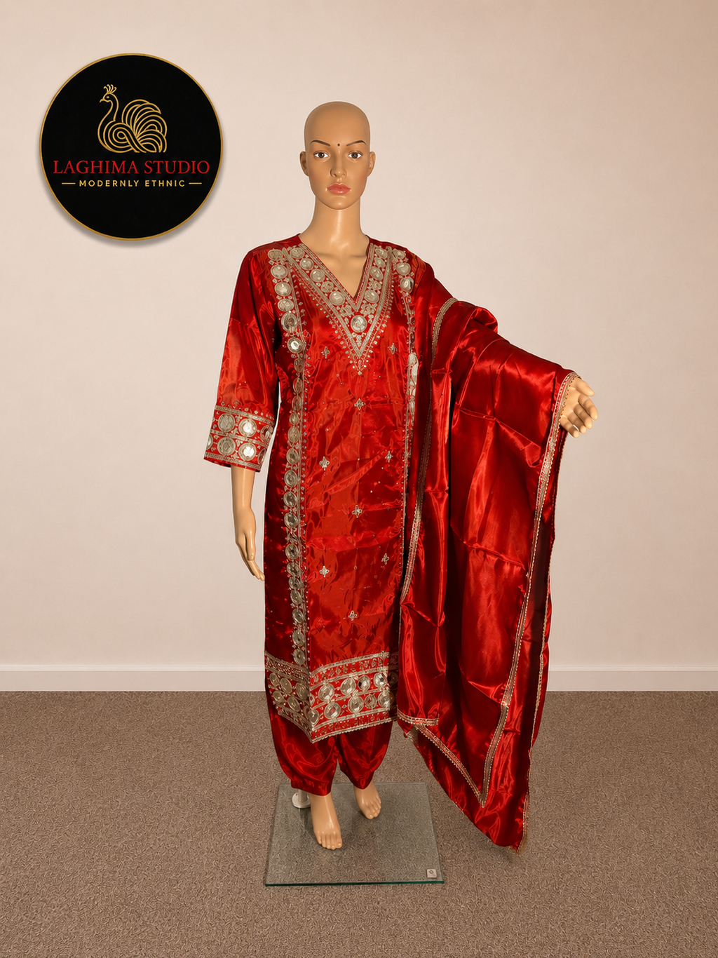 Luxury Silk Blend Salwar Suit Set with Heavy Mirror &Traditional Gotta Work