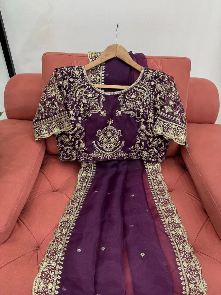 Organza Silk Saree with Embroidery Lace Border with all over Butta Work