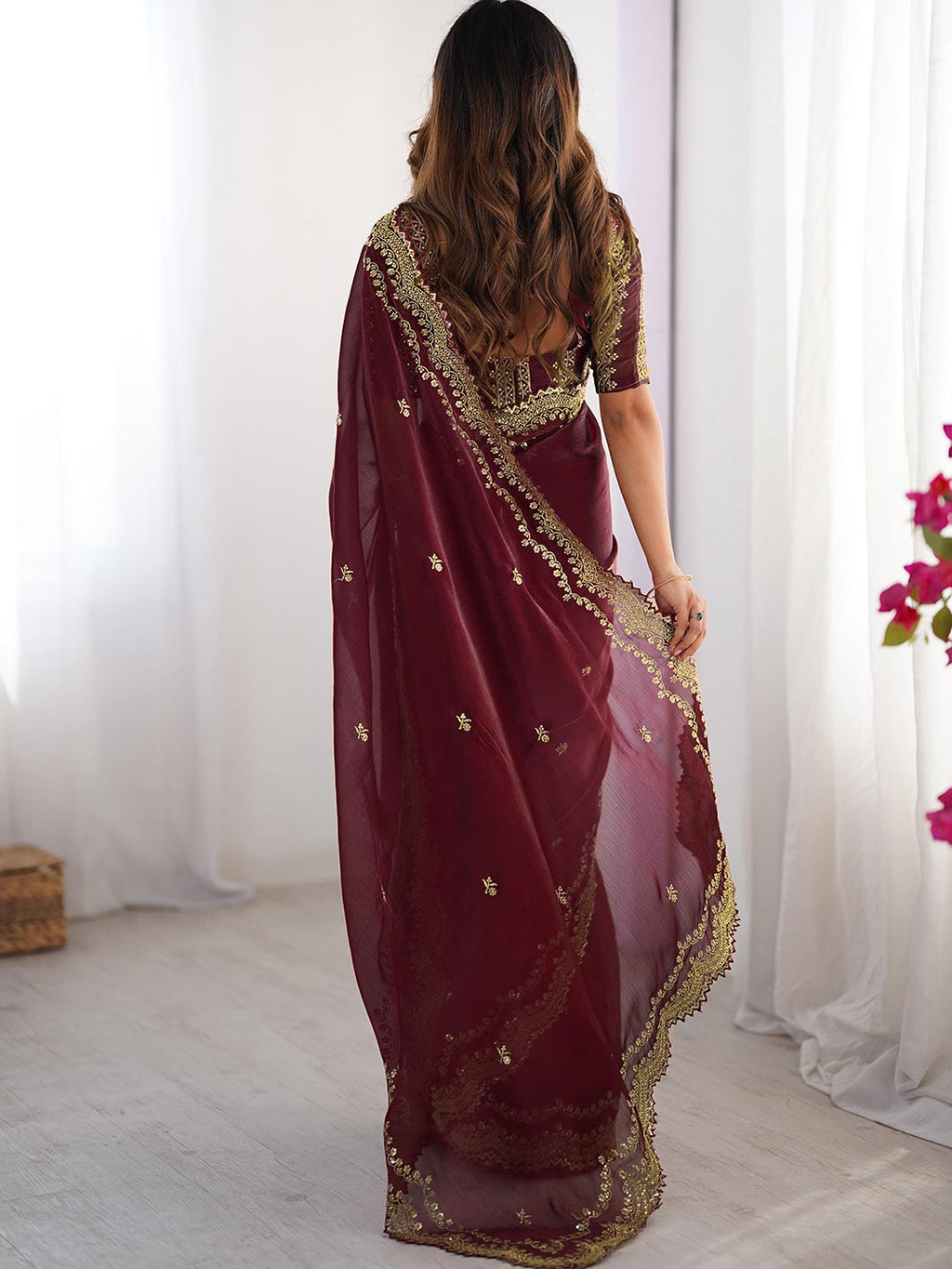 Jimmy Choo Saree with Heavy Embroidery Thred Broder Work