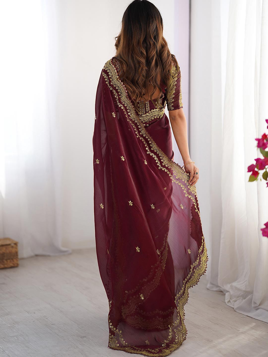 Jimmy Choo Saree with Heavy Embroidery Thred Broder Work