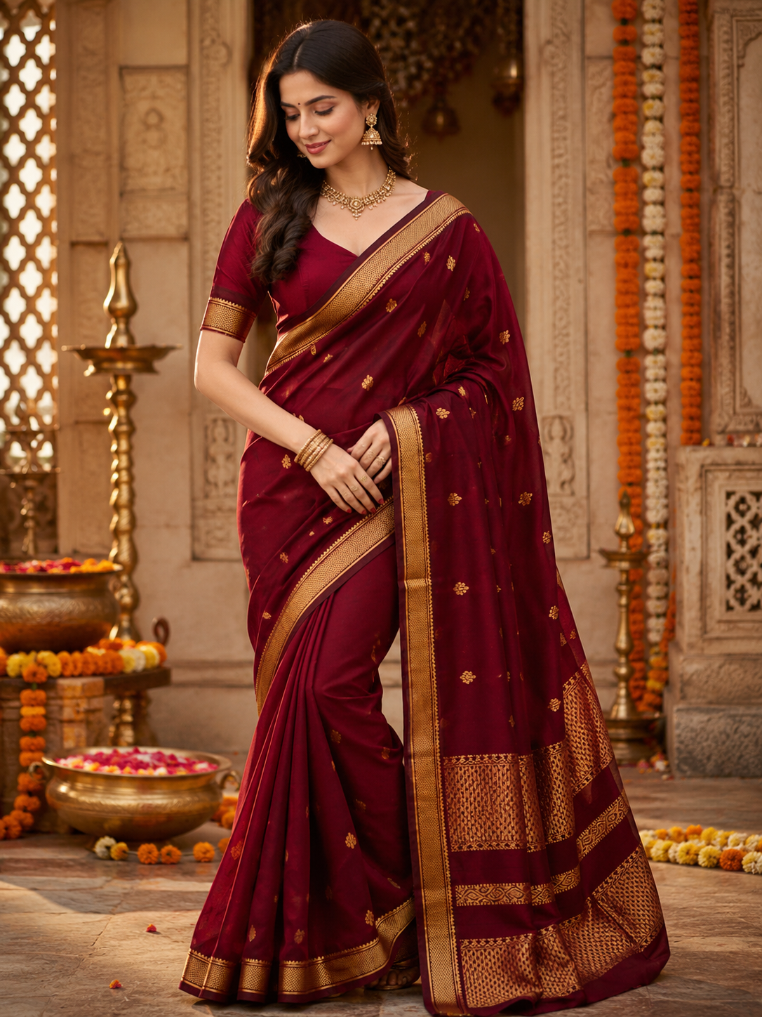 Soft Lichi Silk Saree with Jacquard Weaving Work
