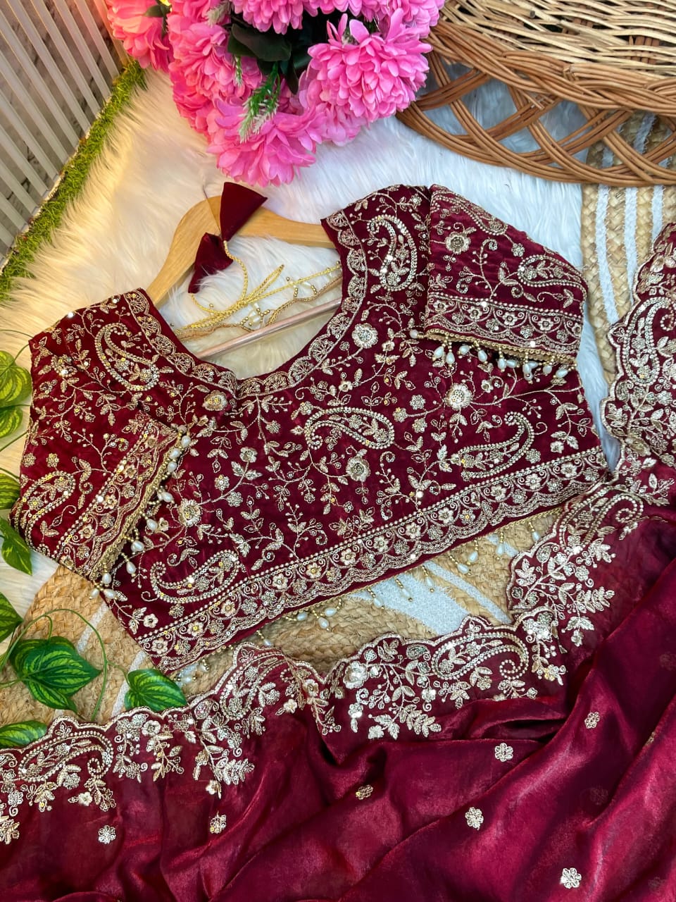 Satin Silk Saree with sequence work and Ready made Blouse