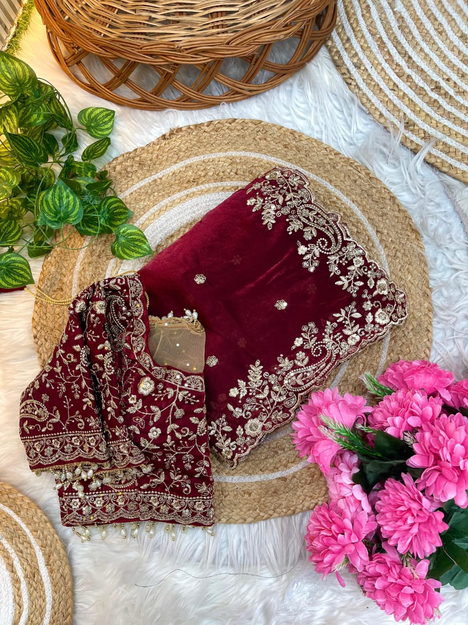 Satin Silk Saree with sequence work and Ready made Blouse