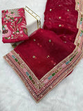 Designer Organza Silk Saree with Elegant Thread Sequence Embroidery & Butta Work