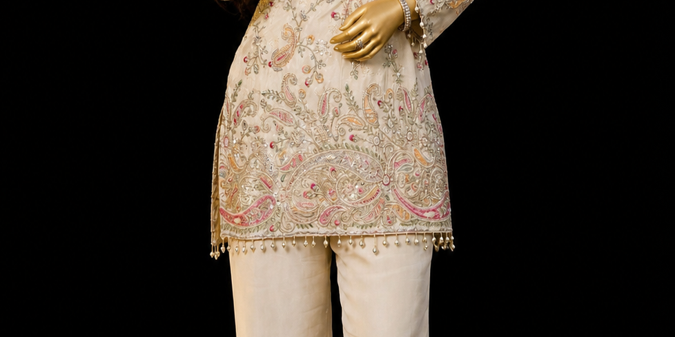 Heavy Crepe Silk Kurta and Pant Set with Beautiful Embroidery Work