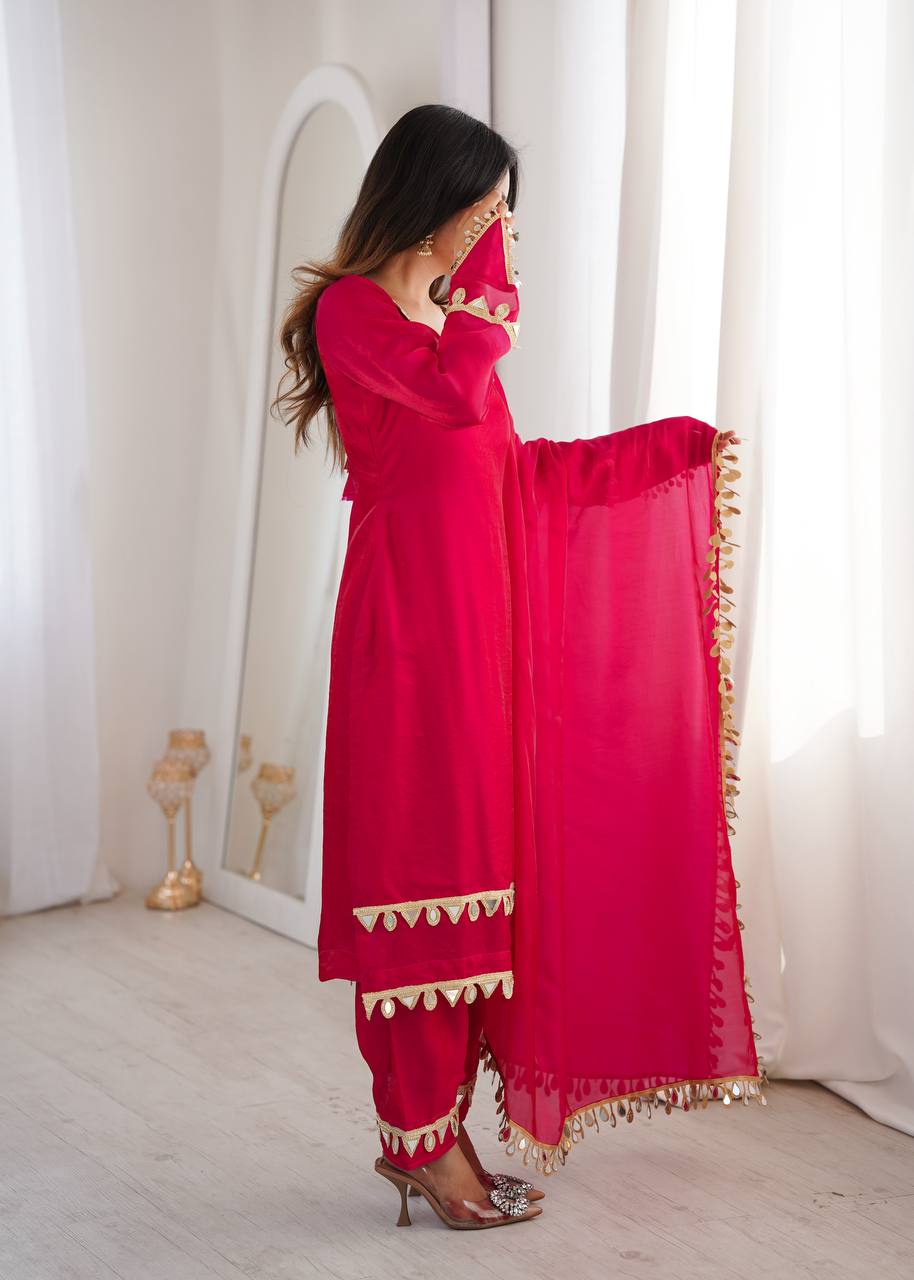 Fendy Silk Kurta and Pant Set with Mirror Work Dupatta