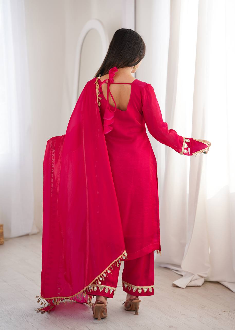 Fendy Silk Kurta and Pant Set with Mirror Work Dupatta