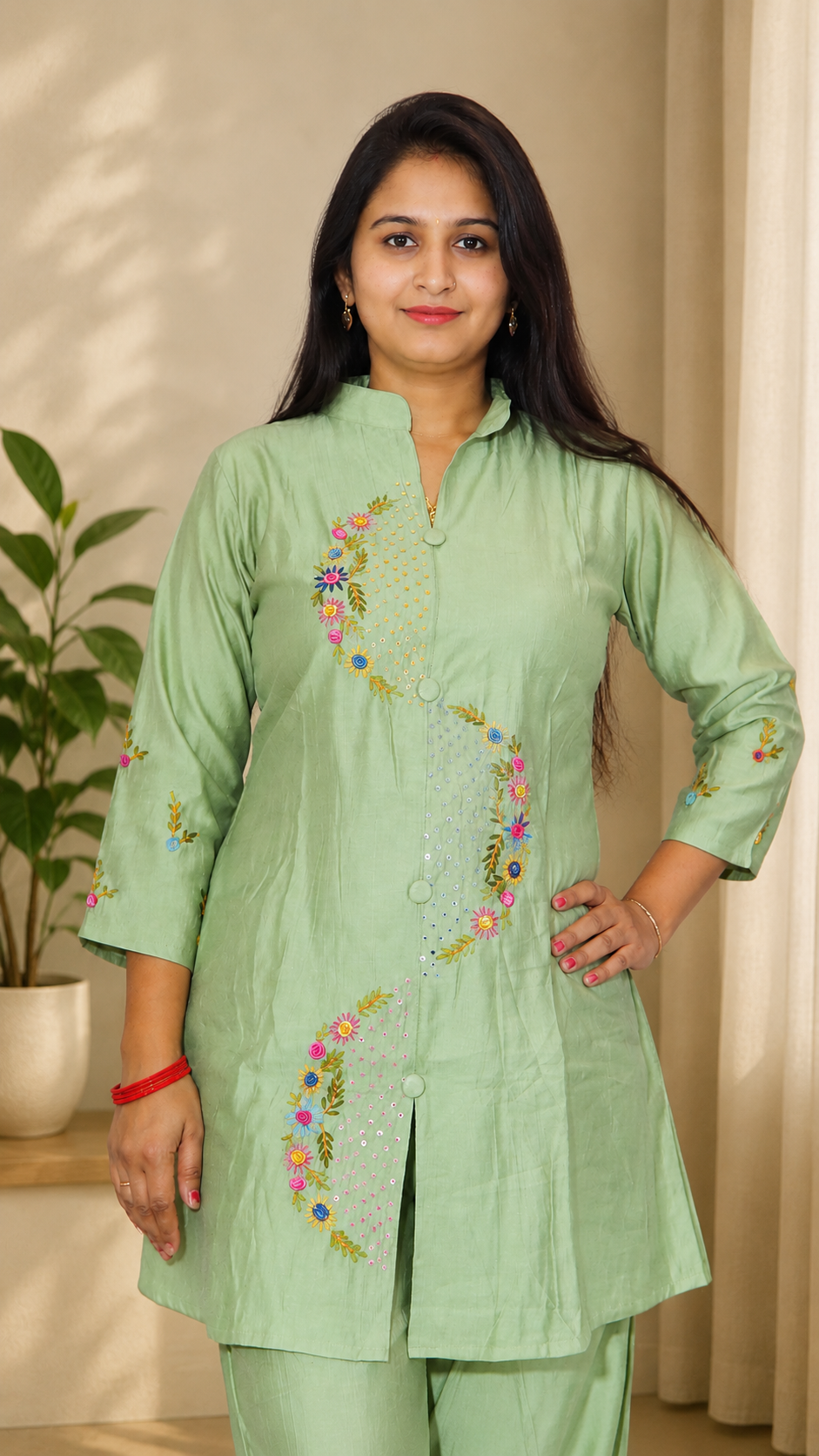 Premium Chinon silk Embroidered Co-ord Set with Palazzo Pants