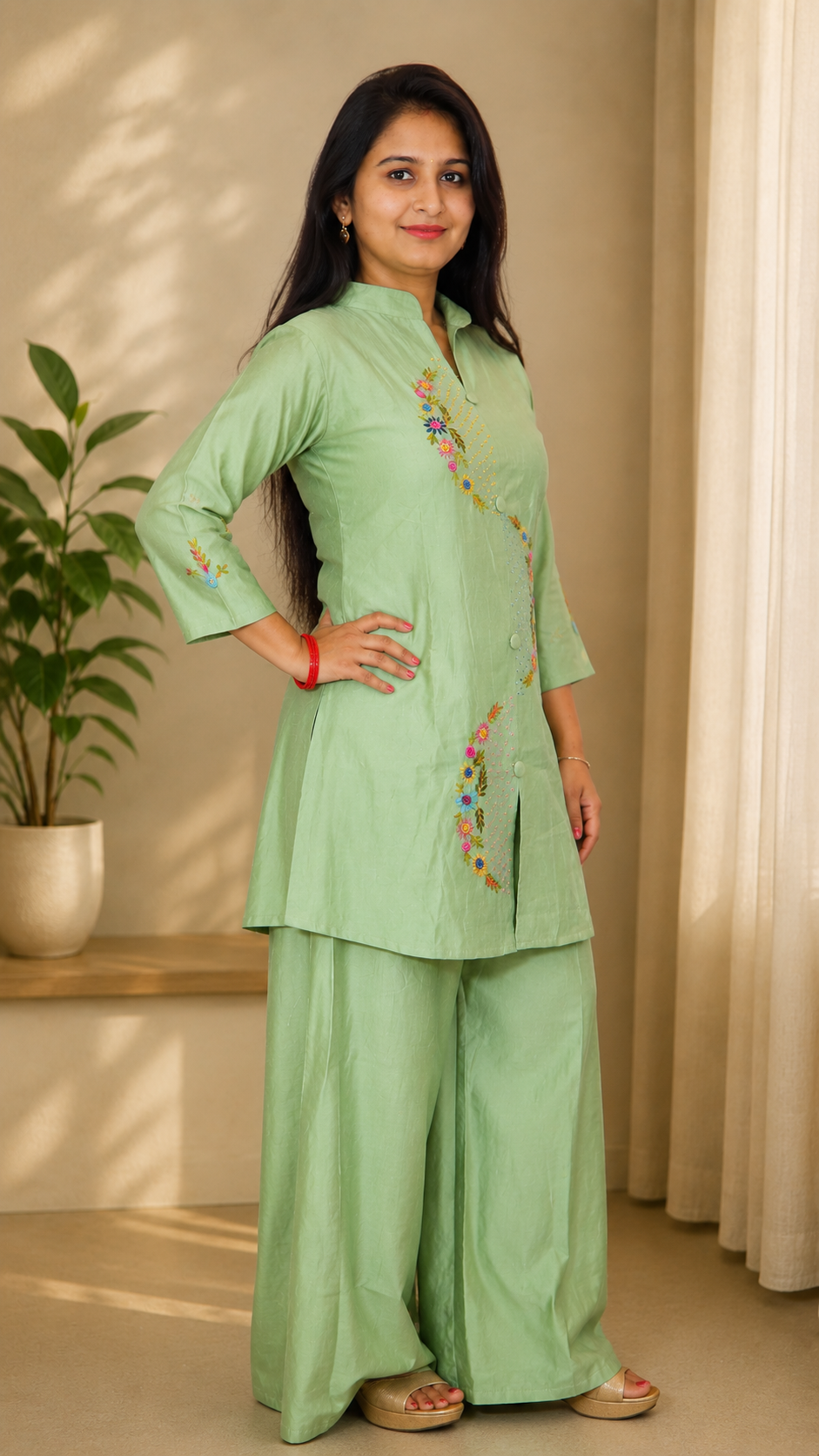 Premium Chinon silk Embroidered Co-ord Set with Palazzo Pants