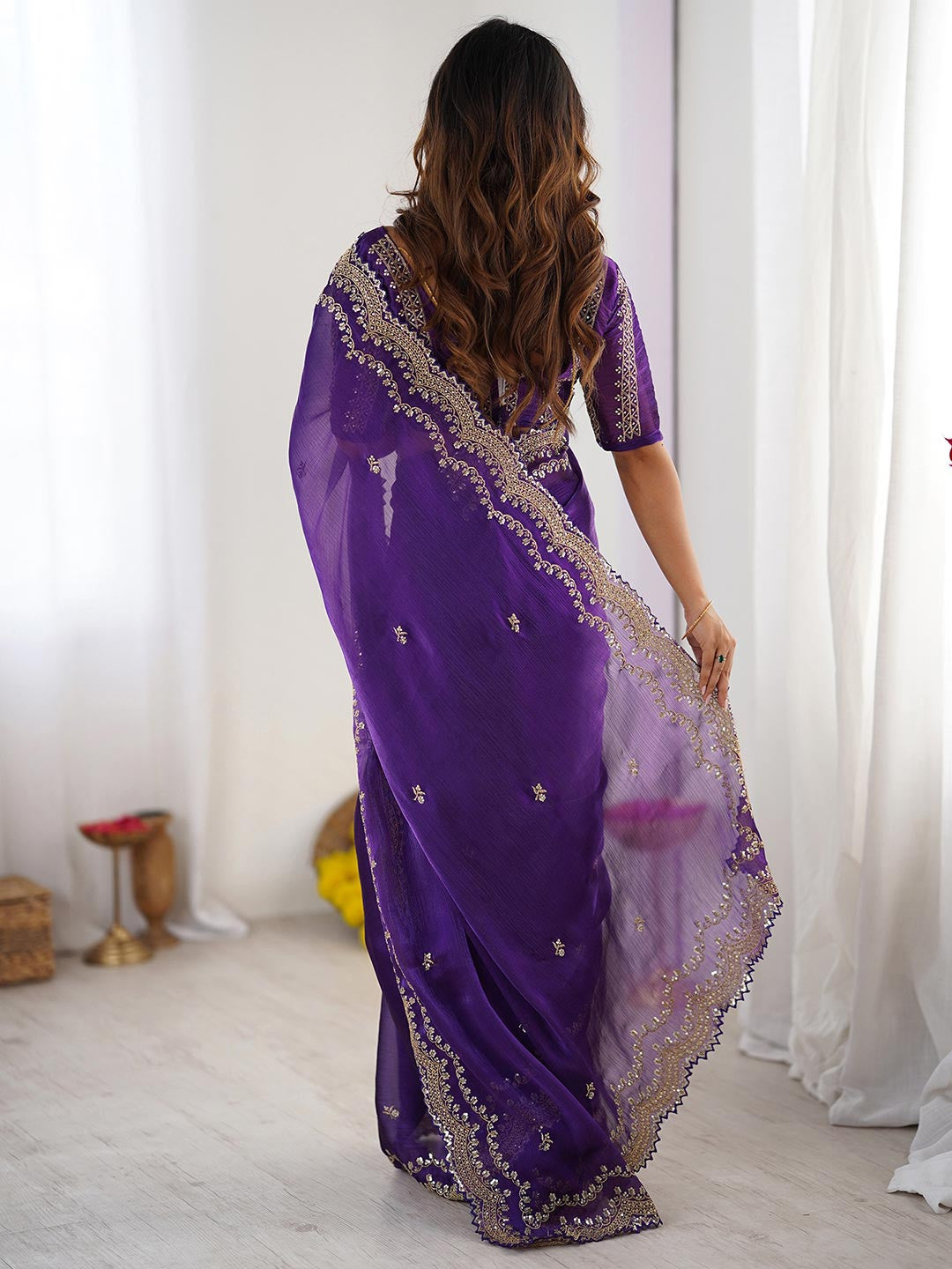 Jimmy Choo Saree with Heavy Embroidery Thred Broder Work