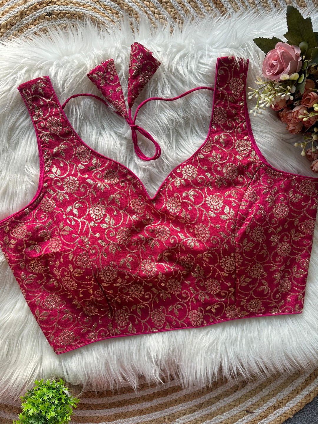 Dola Silk Ready Made Blouse with Heavy Golden Zari Woven Work