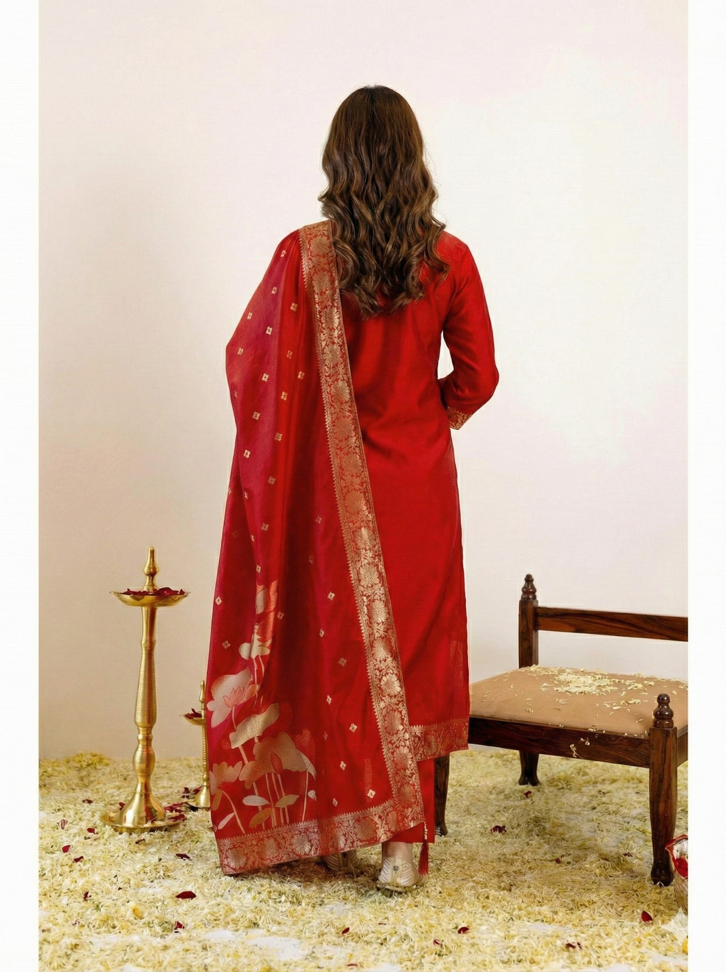 Art Silk Kurta and Pant Set with Jacquard Work Dupatta