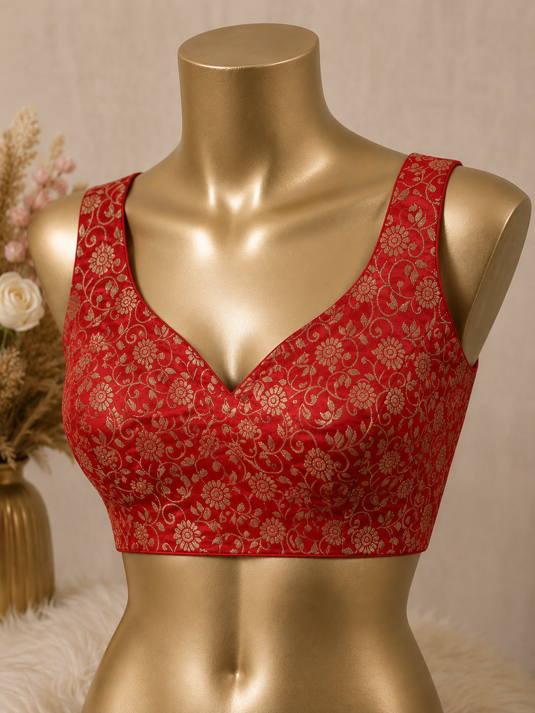 Dola Silk Ready Made Blouse with Heavy Golden Zari Woven Work