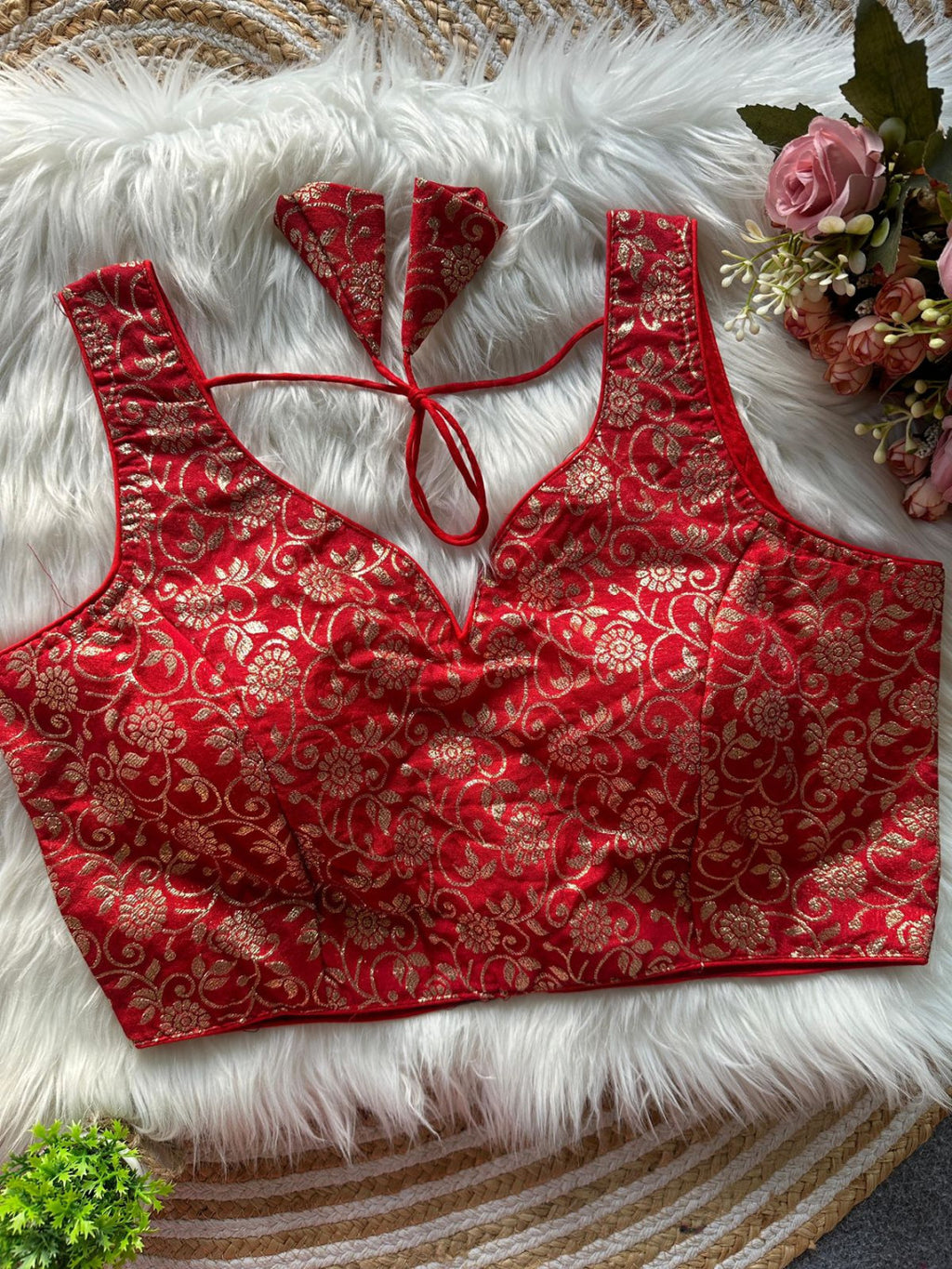Dola Silk Ready Made Blouse with Heavy Golden Zari Woven Work