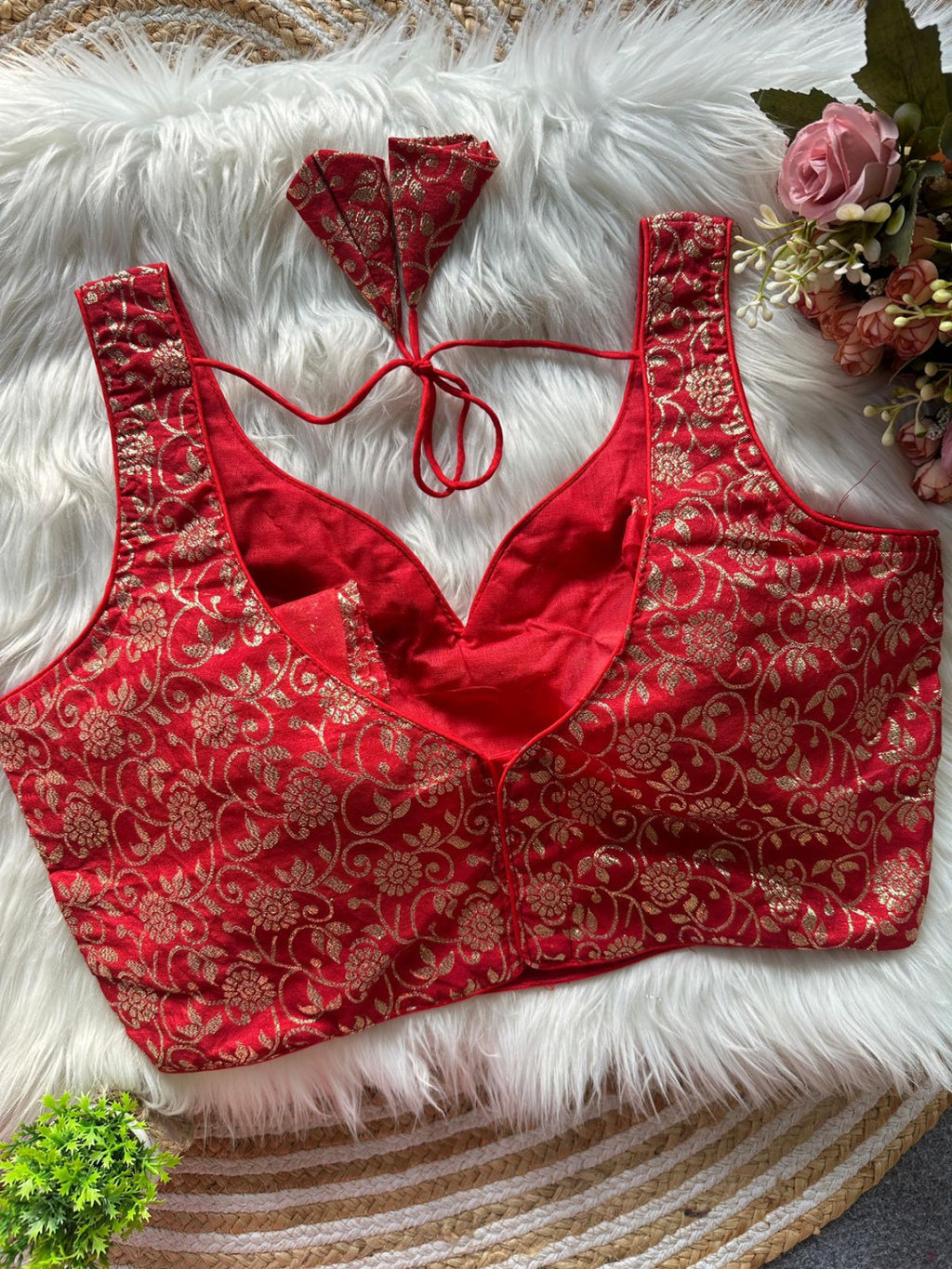 Dola Silk Ready Made Blouse with Heavy Golden Zari Woven Work