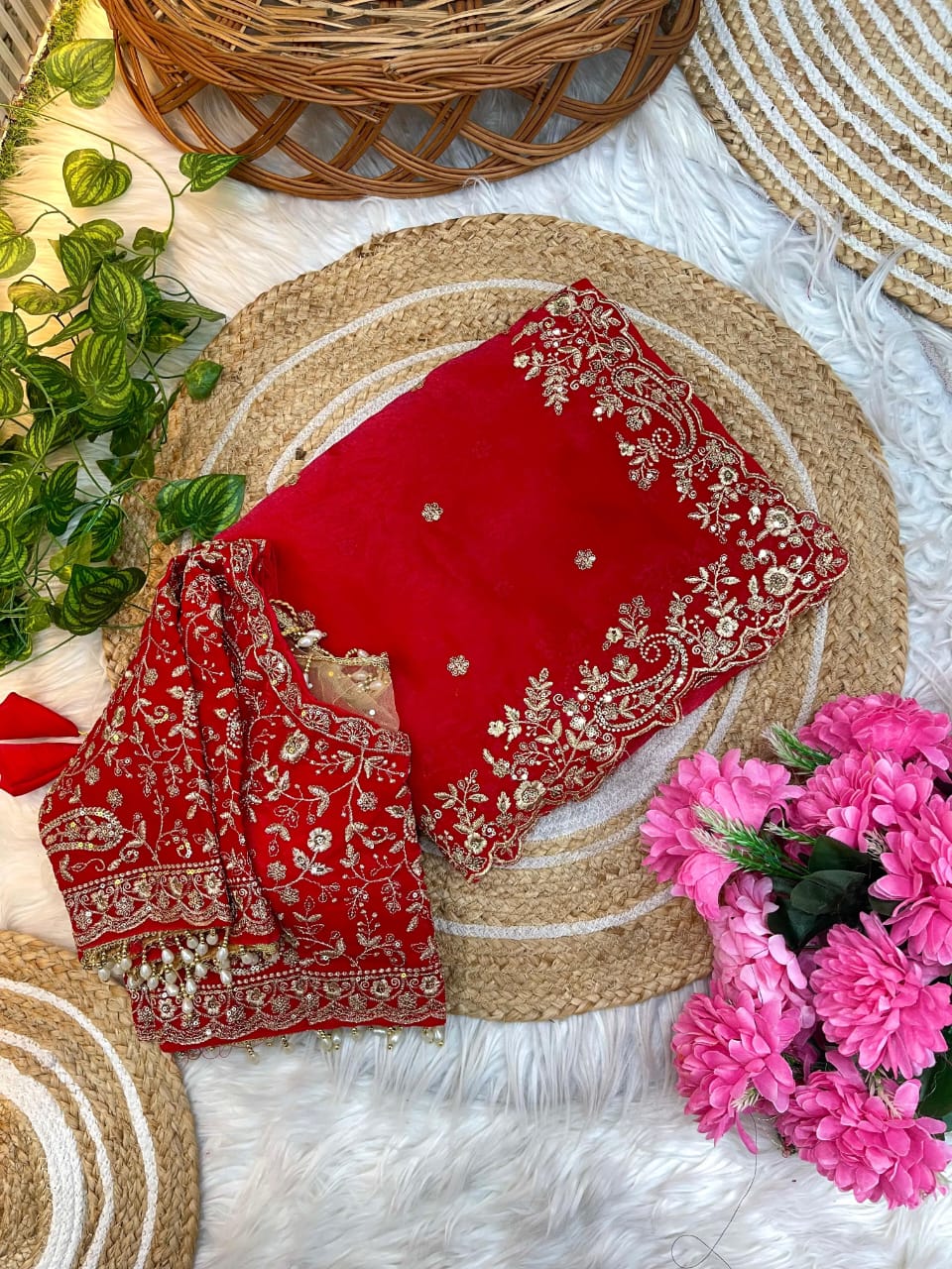 Satin Silk Saree with sequence work and Ready made Blouse