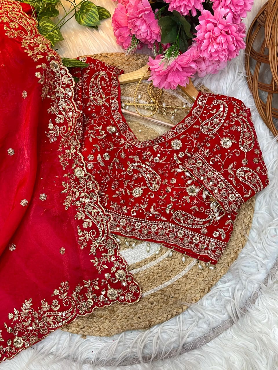 Satin Silk Saree with sequence work and Ready made Blouse