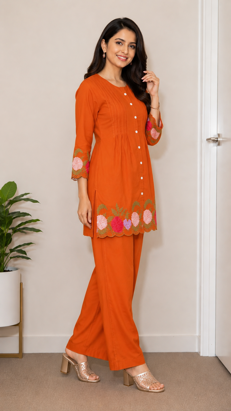 Trendy Rayon Cotton Embroidered Co-ord Set