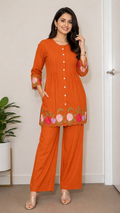 Trendy Rayon Cotton Embroidered Co-ord Set