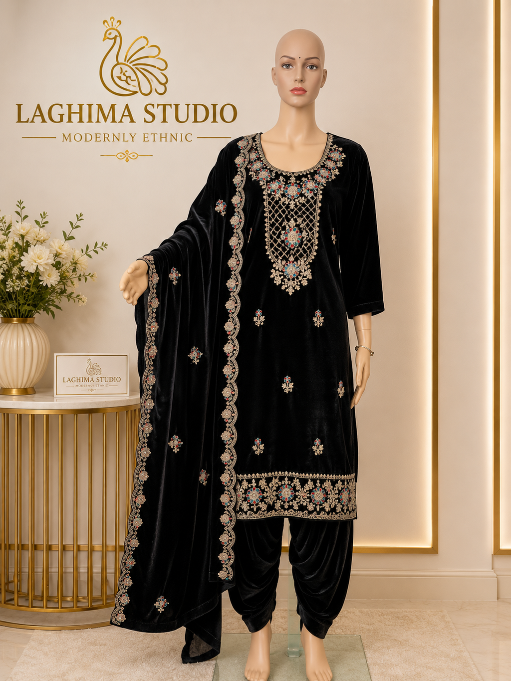 Premium Indian Velvet Salwar Suit with Embroidery and Zarkan work