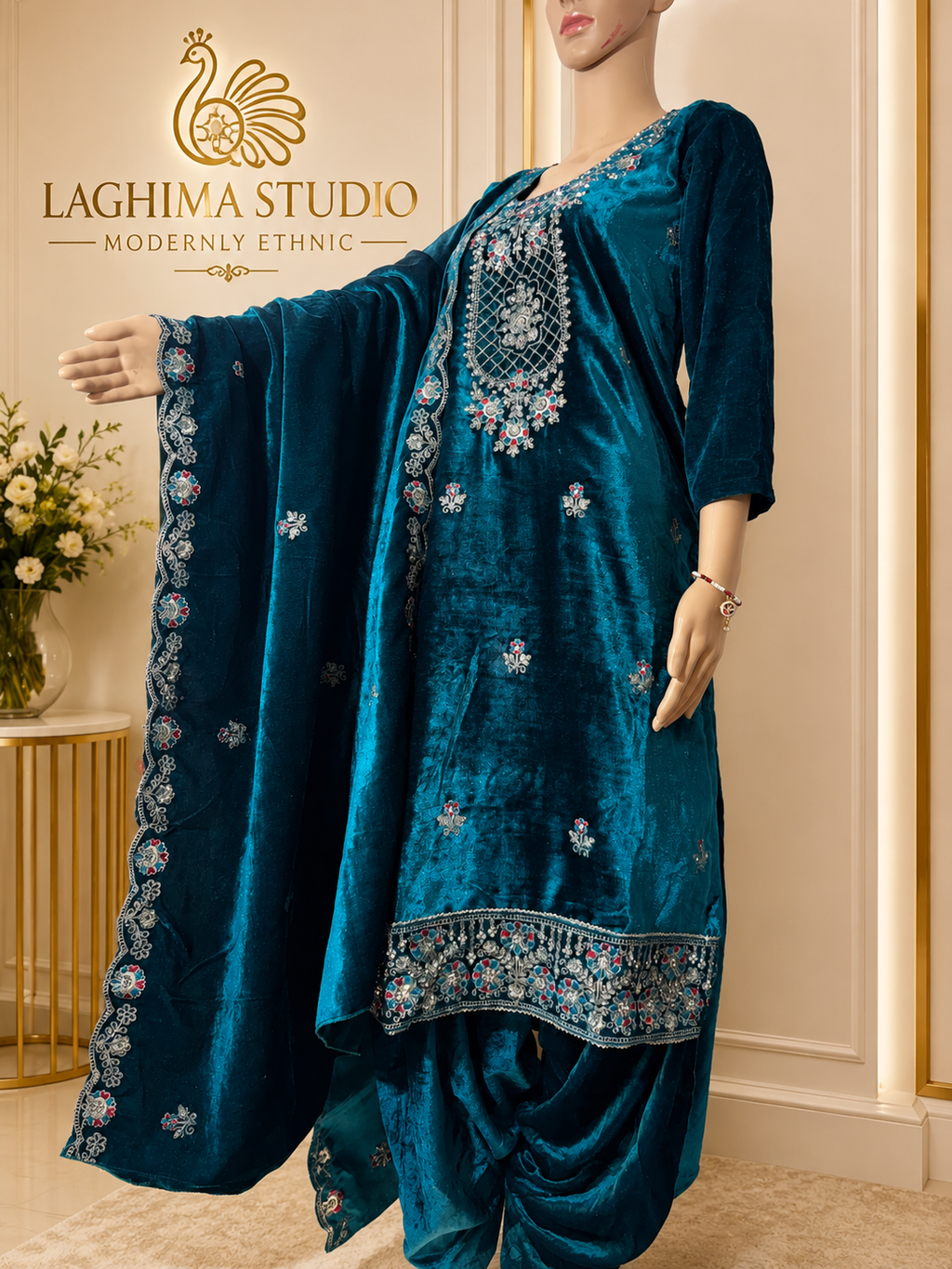 Premium Indian Velvet Salwar Suit with Embroidery and Zarkan work