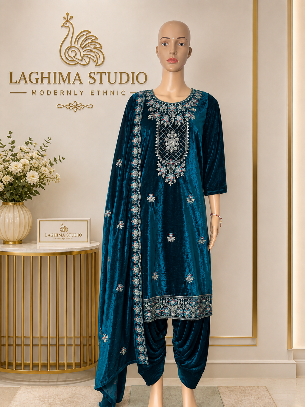 Premium Indian Velvet Salwar Suit with Embroidery and Zarkan work