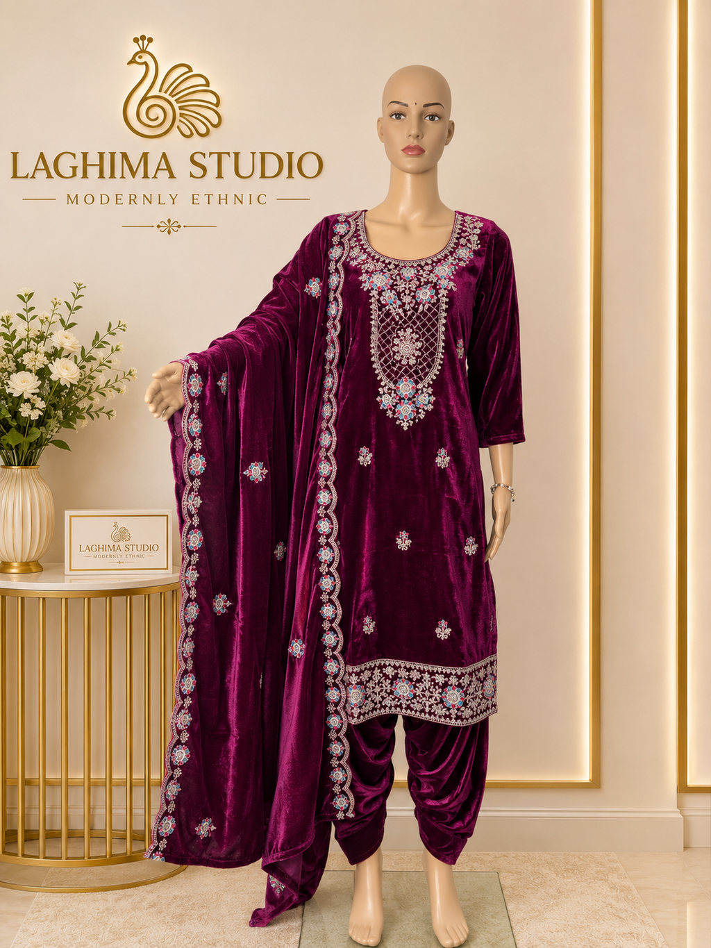 Premium Indian Velvet Salwar Suit with Embroidery and Zarkan work