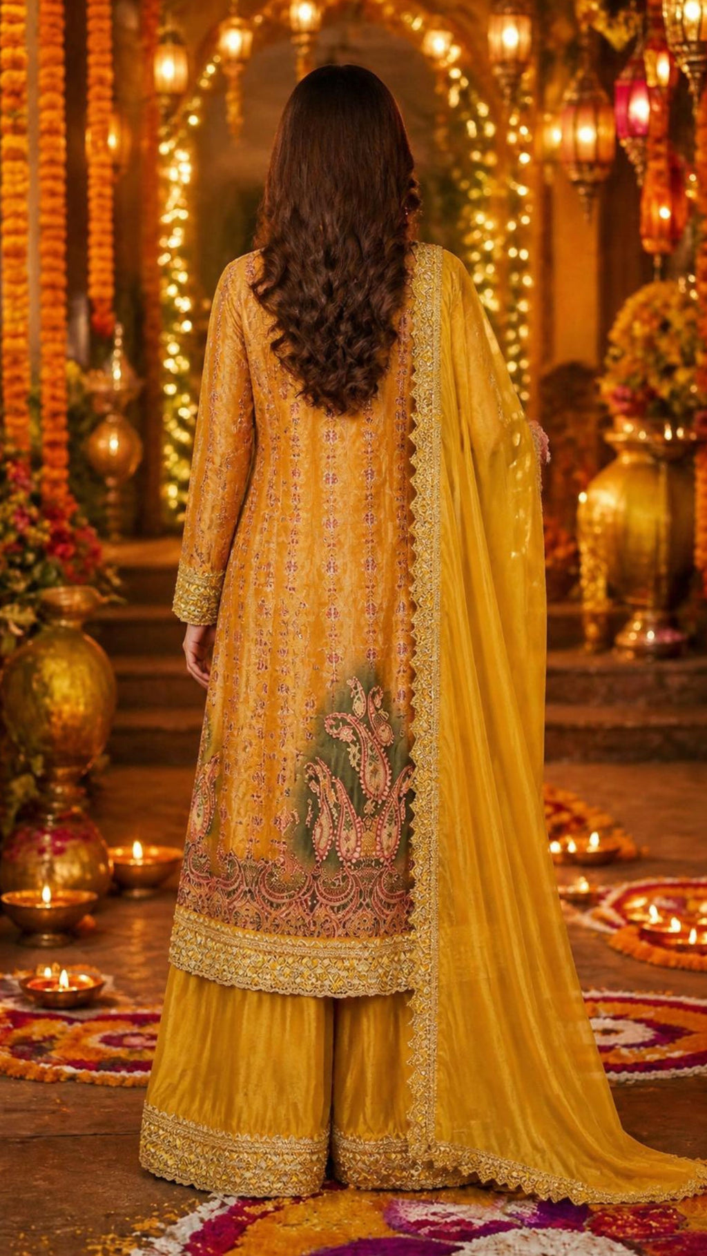 Premium Chinon Palazzo Suit Heavy Embroidery & Sequin Detailing