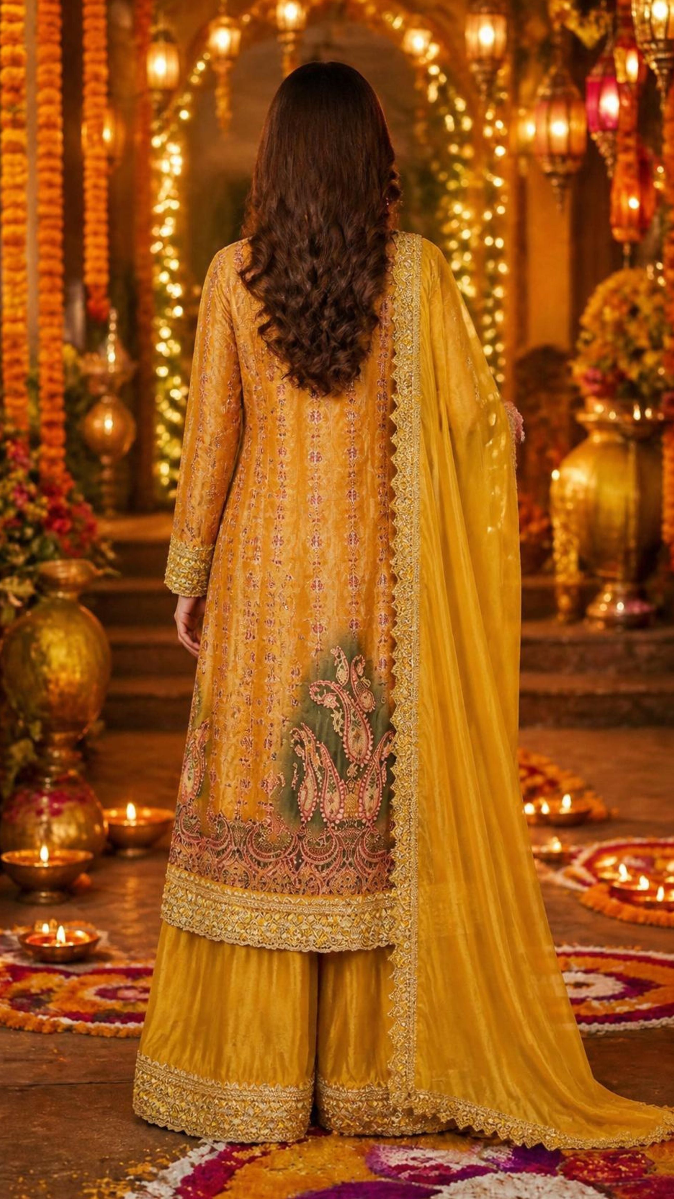 Premium Chinon Palazzo Suit Heavy Embroidery & Sequin Detailing