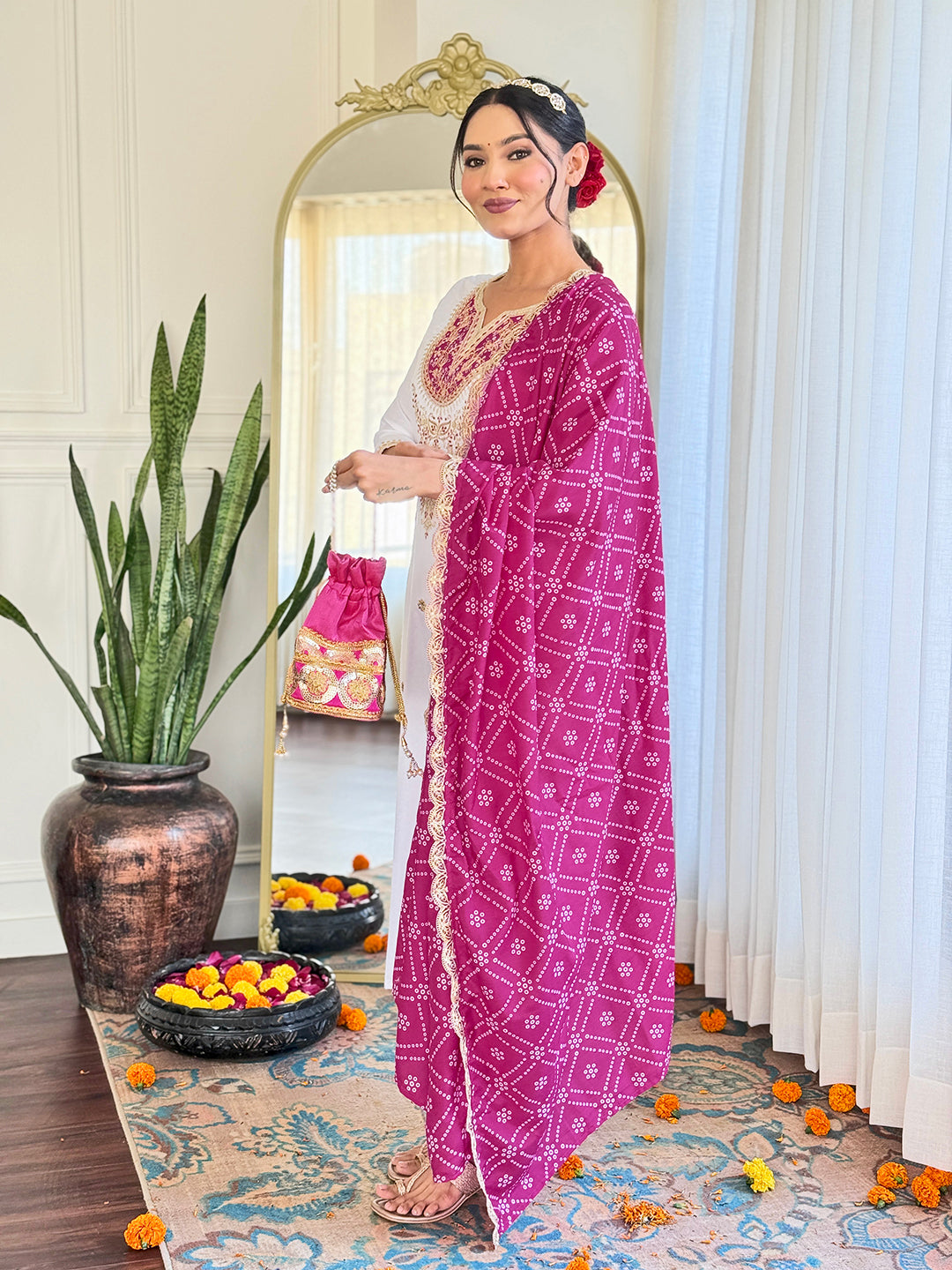 Soft Viscose Embroidered Kurta and Pant Set with Printed Work Dupatta